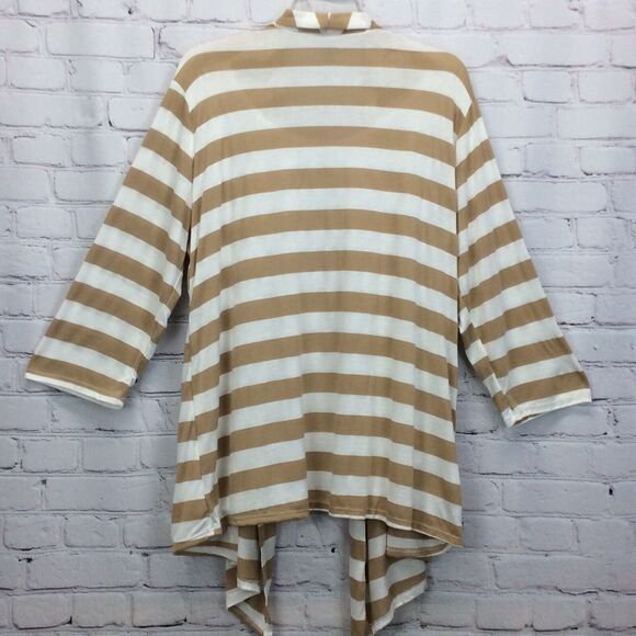 Drama Gold Layered Top Women's Size 3X Tan & White Stripe Waterfall Lightweight - Picture 7 of 8